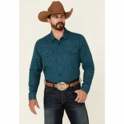 Best Pirce ✨ Cody James Men's Ride On Solid Long Sleeve Snap Western 👚 Shirt Turquoise ⌛