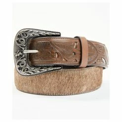 Promo 🎁 Cody James Men's Hair-On Tooled Cut-Out Billet Belt Brown 🔥