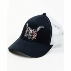 Hot Sale 🥰 Cody James Men's Long Horn Skull Flag Embroidered Mesh-Back Ball Cap Navy ✨