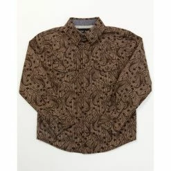 Buy 🛒 Cody James Toddler-Boys' Brown Paisley Print Long Sleeve Snap 👚 Shirt 🎁