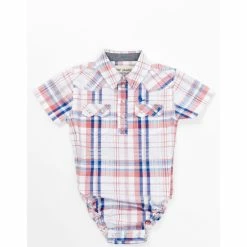 Promo 🎁 Cody James Infant-Boys' Plaid Print Short Sleeve Western Snap Onesie White ⭐