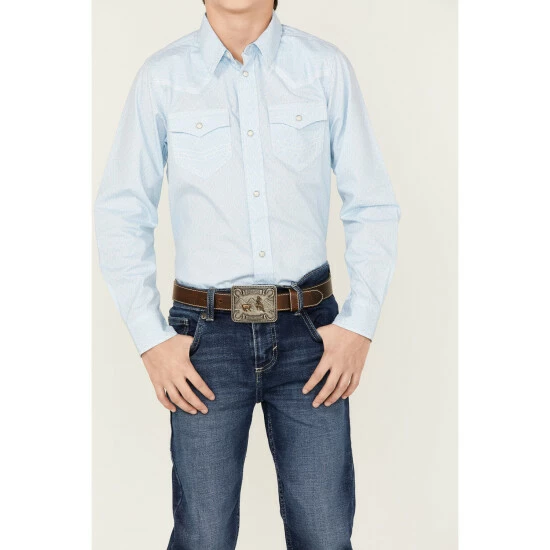Flash Sale ๐ฅฐ Cody James Boys' Print Long Sleeve Western Snap ๐ Shirt Blue ๐ - Image 3
