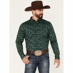 Cheapest 😍 Cody James Men's Ringer Floral Print Button-Down Western 👕 Shirt Dark Green ❤️