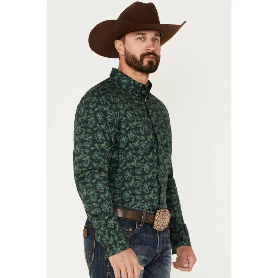 Cheapest 😍 Cody James Men's Ringer Floral Print Button-Down Western 👕 Shirt Dark Green ❤️ - Image 2