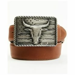 Outlet 🔔 Cody James Men's Steer Head Americana Flag Buckle Belt Brown 🔔