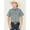 Deals ✔️ Cody James Boys' Paisley Print Short Sleeve Western 👚 Shirt Blue 🌟
