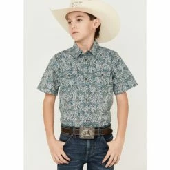 Deals ✔️ Cody James Boys' Paisley Print Short Sleeve Western 👚 Shirt Blue 🌟