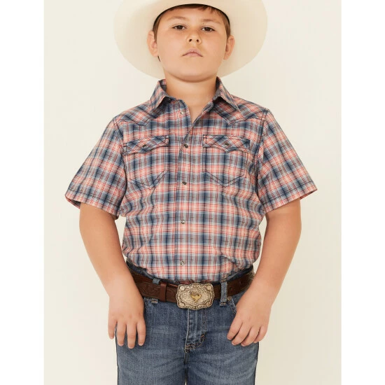 Coupon โญ Cody James Boys' Liberty Bell Large Dobby Plaid Short Sleeve Snap Western ๐ Shirt Navy ๐ฅฐ