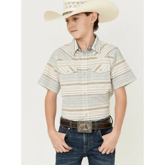 New ๐ฏ Cody James Boys' Faithful Striped Short Sleeve Western ๐ Shirt Multi ๐