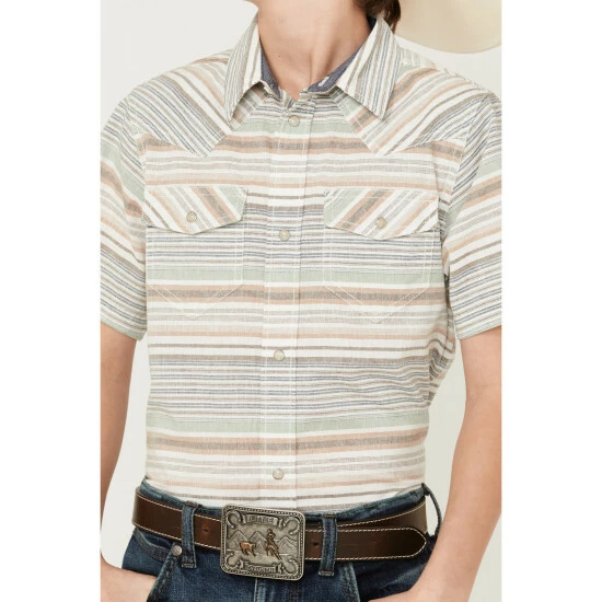 New ๐ฏ Cody James Boys' Faithful Striped Short Sleeve Western ๐ Shirt Multi ๐ - Image 3