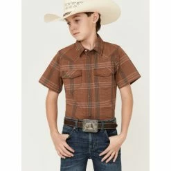 Top 10 🎉 Cody James Boys' Plaid Print Short Sleeve Snap Western 👚 Shirt Brown ❤️