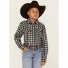 Buy 👍 Cody James Boys' Gingham Print Long Sleeve Snap Western Flannel 👚 Shirt Blue 😍
