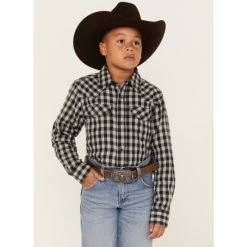 Buy 👍 Cody James Boys' Gingham Print Long Sleeve Snap Western Flannel 👚 Shirt Blue 😍