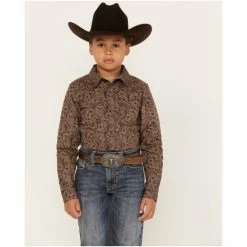 Best deal ✔️ Cody James Boys' Linear Paisley Print Long Sleeve Western Snap 👕 Shirt Charcoal 🌟