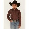 Hot Sale 🎁 Cody James Boys' Paisley Jacquard Long Sleeve Snap Western 👚 Shirt Rust Copper 🎁