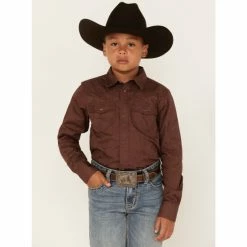 Hot Sale 🎁 Cody James Boys' Paisley Jacquard Long Sleeve Snap Western 👚 Shirt Rust Copper 🎁