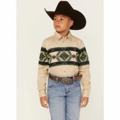 Budget 🎁 Cody James Boys' Plaid Print Long Sleeve Snap Western 👚 Shirt Tan ⭐
