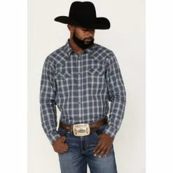 Deals 👏 Cody James Men's Lingo Plaid Long Sleeve Snap Western 👕 Shirt Navy ✔️