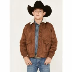 Hot Sale 🤩 Cody James Boys' Sherpa-Lined Faux Suede Bomber Jacket Brown 🧨