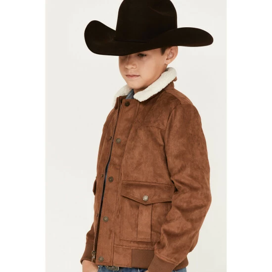 Hot Sale ๐คฉ Cody James Boys' Sherpa-Lined Faux Suede Bomber Jacket Brown ๐งจ - Image 2