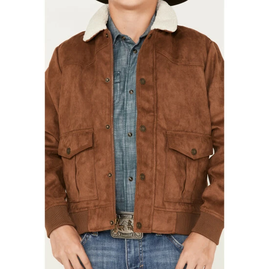 Hot Sale ๐คฉ Cody James Boys' Sherpa-Lined Faux Suede Bomber Jacket Brown ๐งจ - Image 3