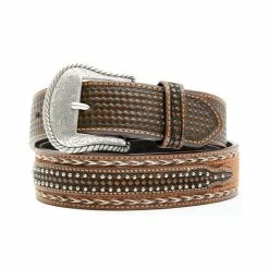 New ๐ Cody James Men's Brown Hair-On Basketweave Studded Leather Belt ๐