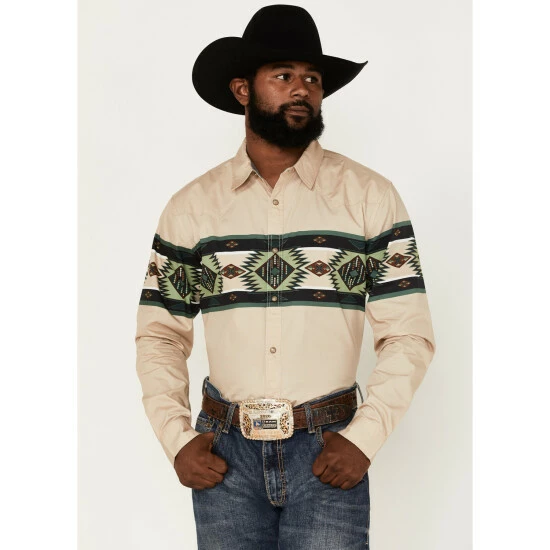Cheap ๐งจ Cody James Men's Coyote Border Long Sleeve Snap Western ๐ Shirt Tan โญ