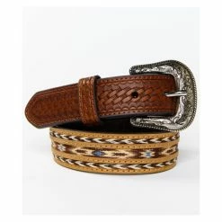 Best Sale 🤩 Cody James Boys' Light Brown Horse Hair Multicolored Inlay Belt Lt Brown 🧨
